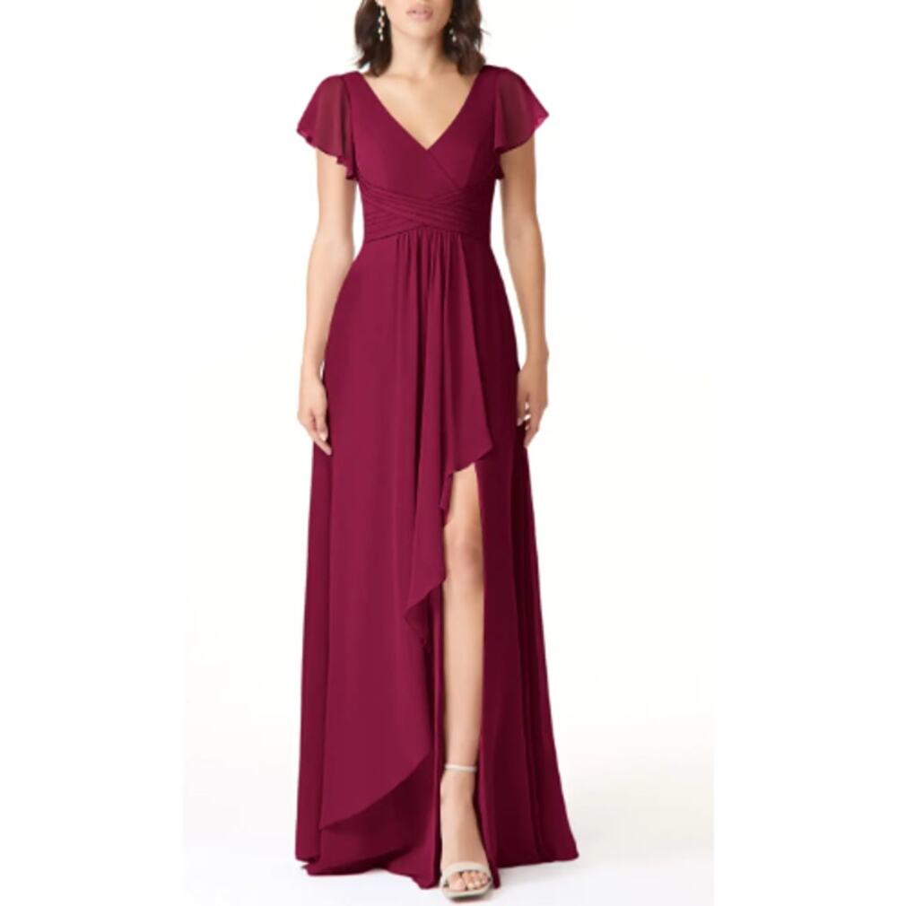 Azazie Omari A-Line Chiffon Dress Burgundy Size A10